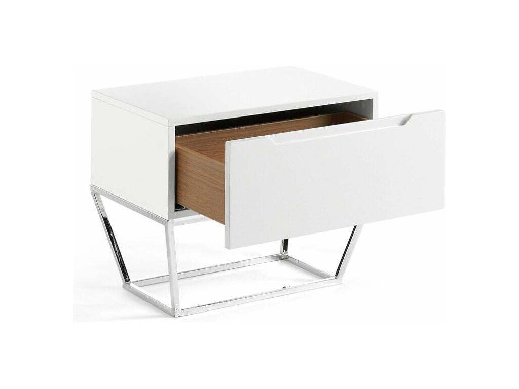 Boisona designer side table with 1 lacquered drawer and chrome steel legs - Olive color PIEP75747