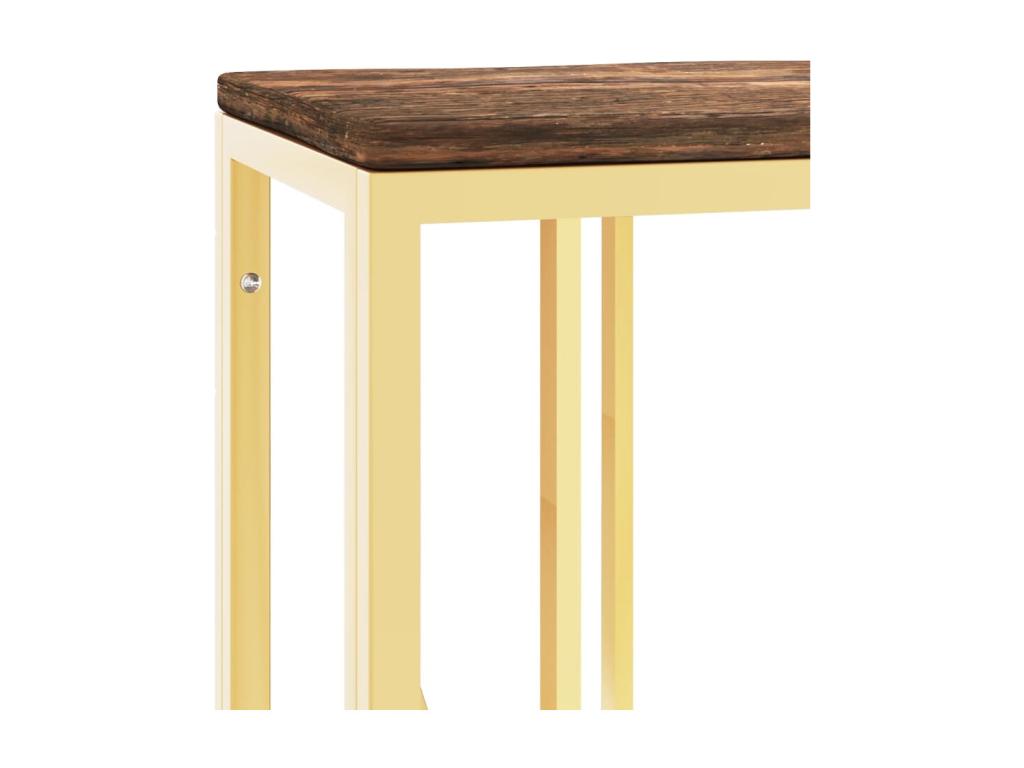 Gold console table in stainless steel and reclaimed solid wood GSAM80825
