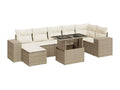 8-piece garden furniture set with cushions, beige woven resin HBLH95658