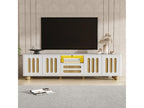 Modern TV stand with 4 doors and 1 drawer - 180x40x47 cm - LEDs - MDF Particleboard - White and wood FXMD17773