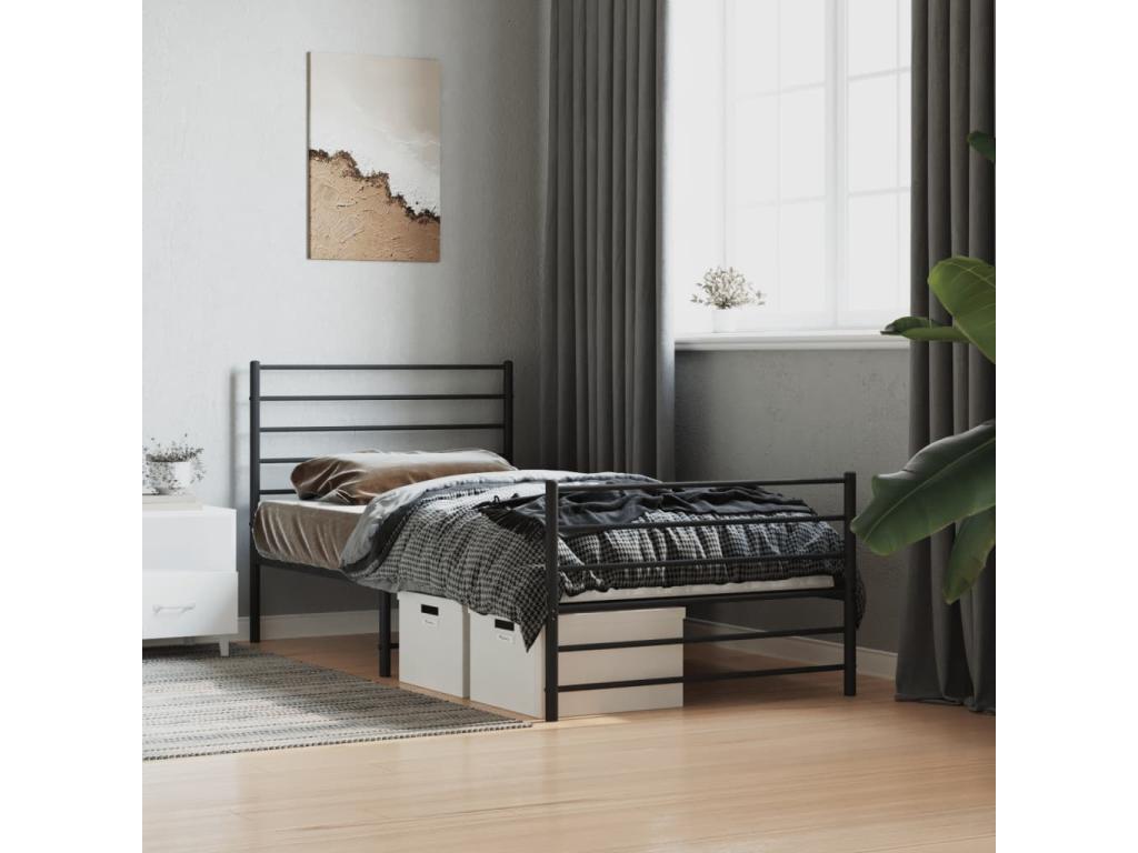 Metal bed frame with headboard/footboard, black, 90x200 cm NMJV21589
