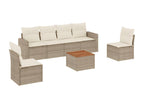 7-piece garden furniture set with cushions, beige woven resin, MJSJ88078