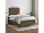 Upholstered bed base with mattress and LED lighting, dark brown, 120x200 cm, fabric QRMS44921