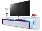 High Gloss White TV Stand with Blackberry Trim and RGB LED Lighting, WxHxD 227x52x35 cm, IDVQ01447