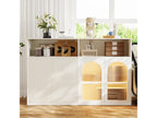 Sideboard with 2 glass doors, 2 magnetic doors, and 2 shelves - LEDs - 140x35x90 cm - MDF wood - for living room/kitchen - White LGMV60147