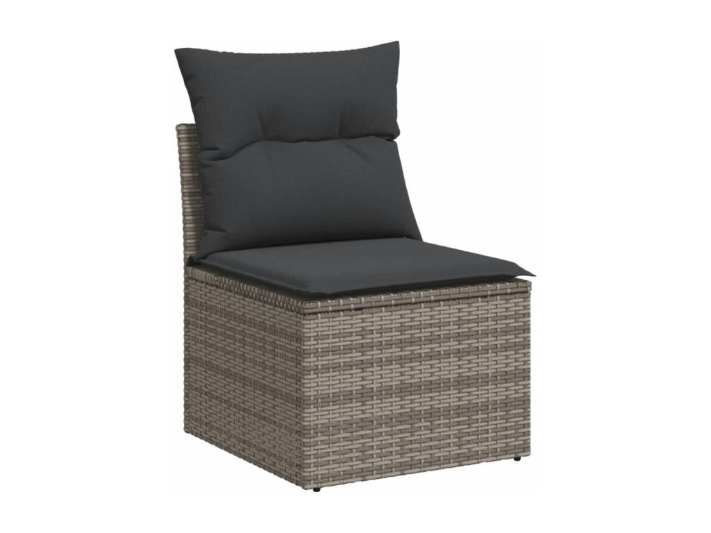10-piece garden furniture set with cushions, grey woven resin ABFI51929