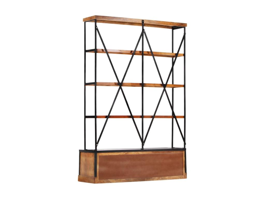 4-shelf bookcase with 6 drawers, 122x36x181 cm, Mango wood, JAMF83703