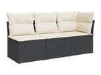 Garden sofa with cushions, 3-seater, black woven resin, FSRT85683
