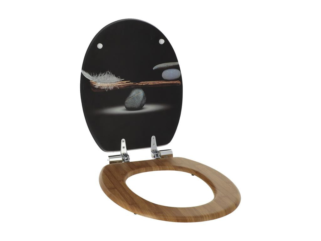 Wooden toilet seat with soft-close mechanism and Boisona decorative fixing bracket TVWY90047