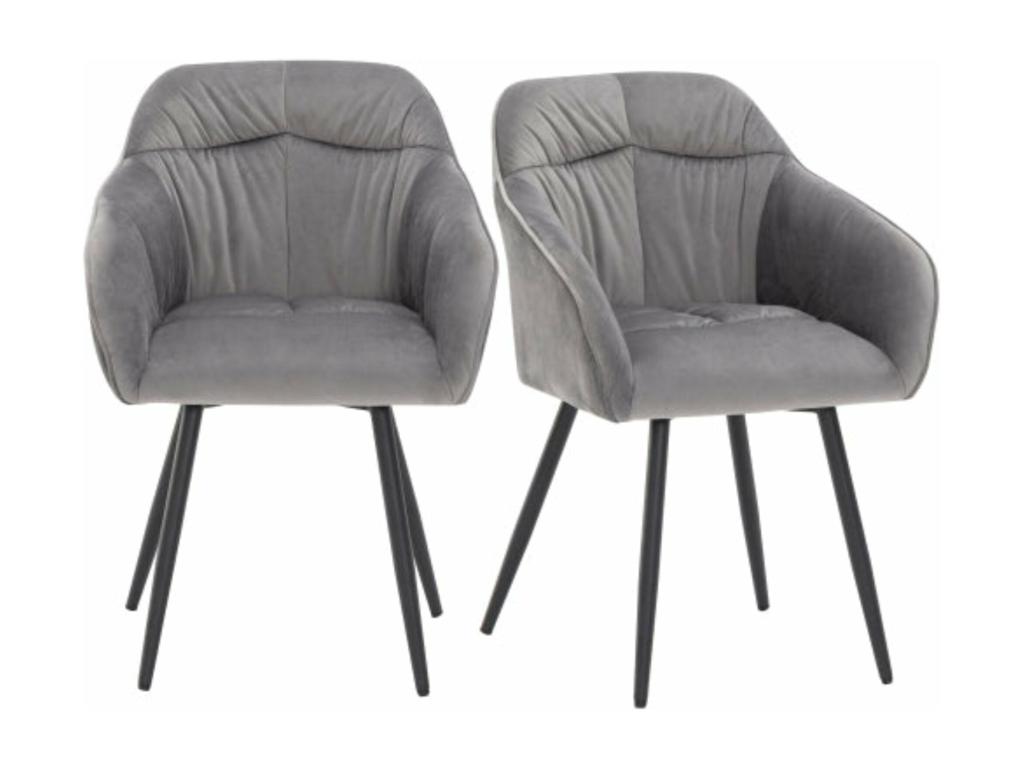 Grey velvet dining chairs - 2 pieces, 44cm diameter x 85cm height, WMBO93572