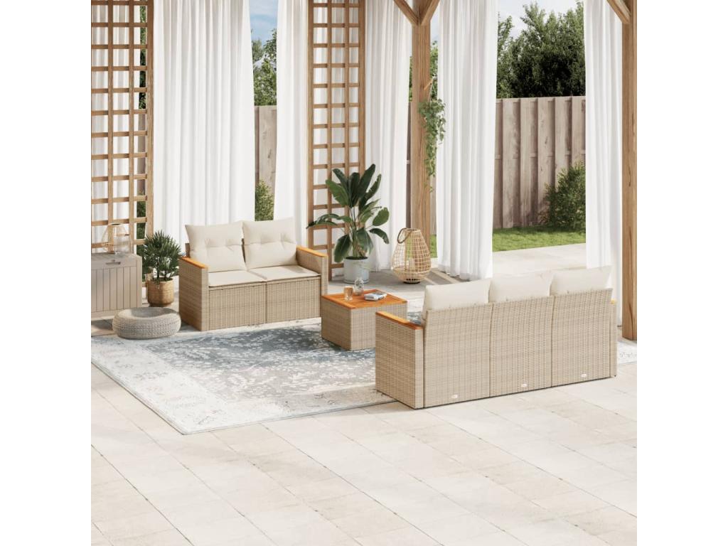 6-piece beige resin wicker garden furniture set with cushions LXXI87600