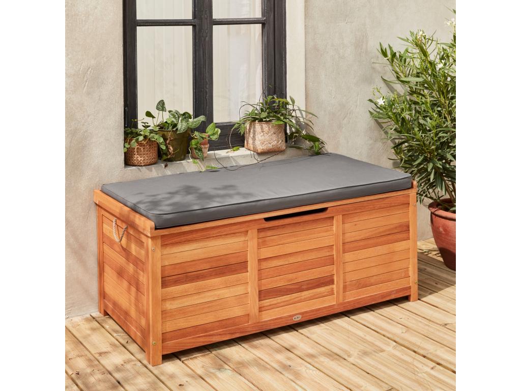 200L Wooden Garden Storage Box - Grey Caja - 125x60cm Cushion Storage Box with 2 Gas Springs and Handles PNSW64681