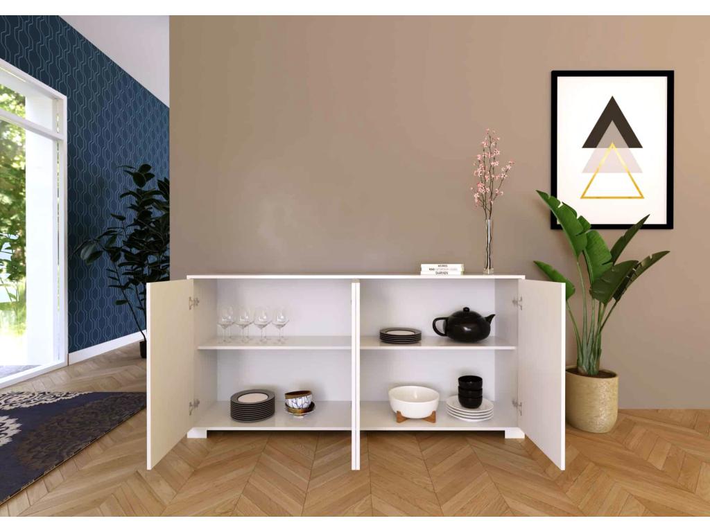 Boisona 4-door low sideboard, 172x40x83 cm, glossy white, USI29878
