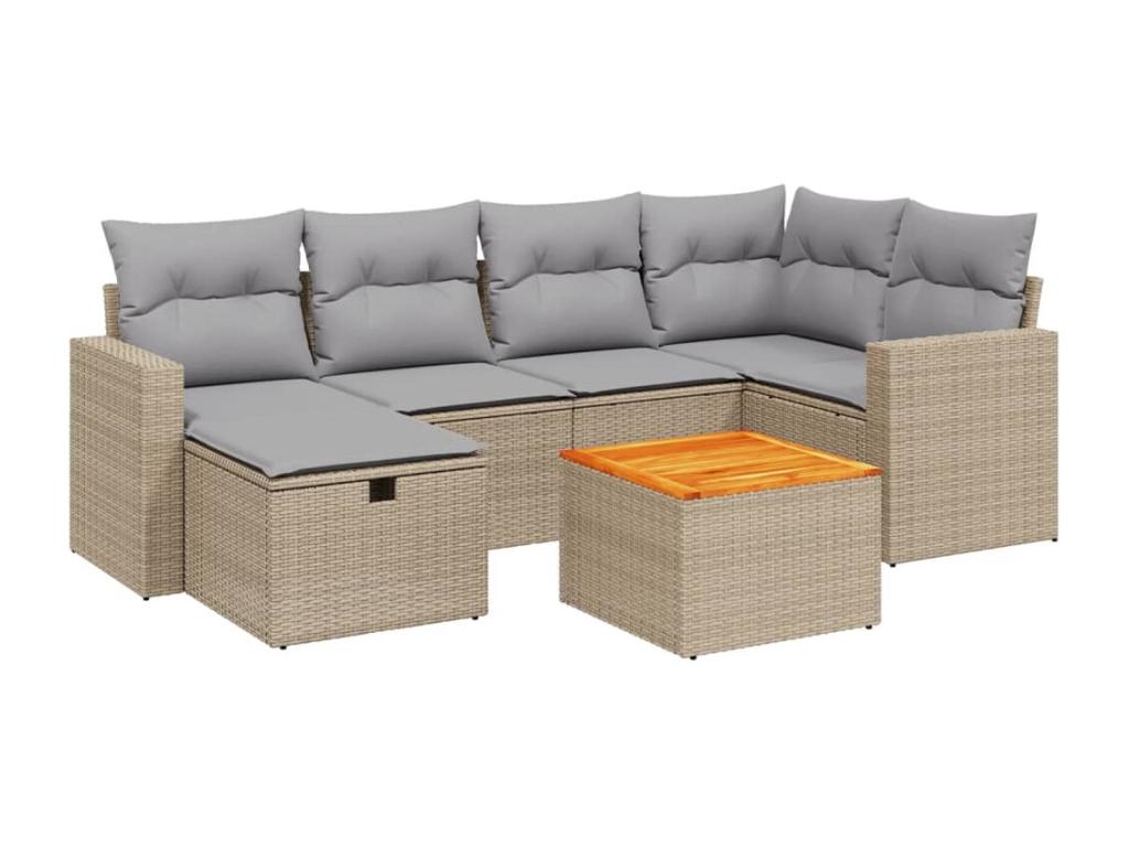 Boisona 7-piece garden furniture set with cushions, beige woven resin, YDPI82659