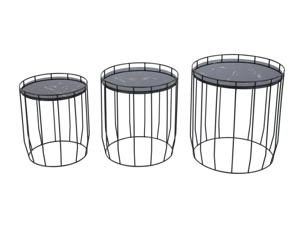 Boisona Set of 3 Round Black Side Tables/Coffee Tables DEYW71122