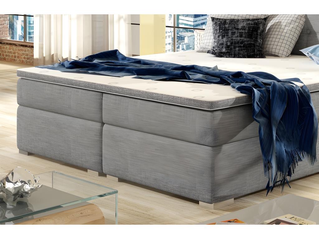 Complete box spring bed set including headboard, bed base, mattress, and mattress topper - luxury grey fabric - 140x200 cm NDOX13511