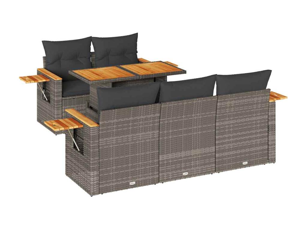 Boisona UYGB90628 6-piece grey resin wicker garden furniture set with cushions