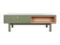Rectangular coffee table with 2 drawers in natural wood and green PU - length 120 x depth 60 x height 40 cm YNQC33341