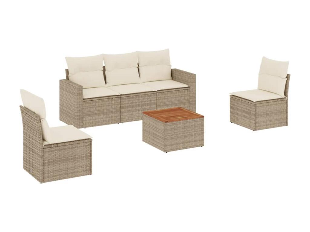 6-piece beige resin wicker garden furniture set with cushions RZQE78755
