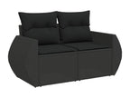 5-piece garden furniture set with cushions, black woven resin FUYO50576