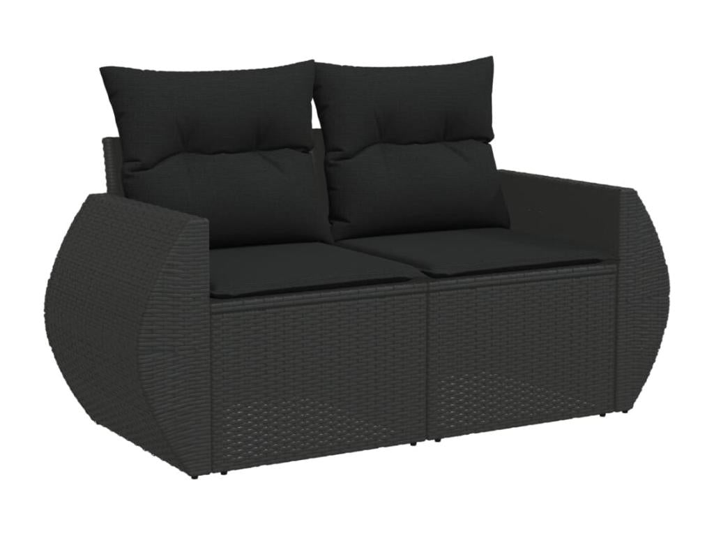 5-piece garden furniture set with cushions, black woven resin FUYO50576