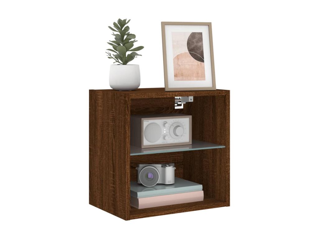 Wall-mounted bedside tables with LED lights, 2 pieces, brown oak ZUIU10731