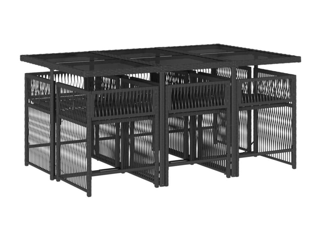 7-Piece Garden Dining Set with Cushions, Black Wicker Resin EHAT86657