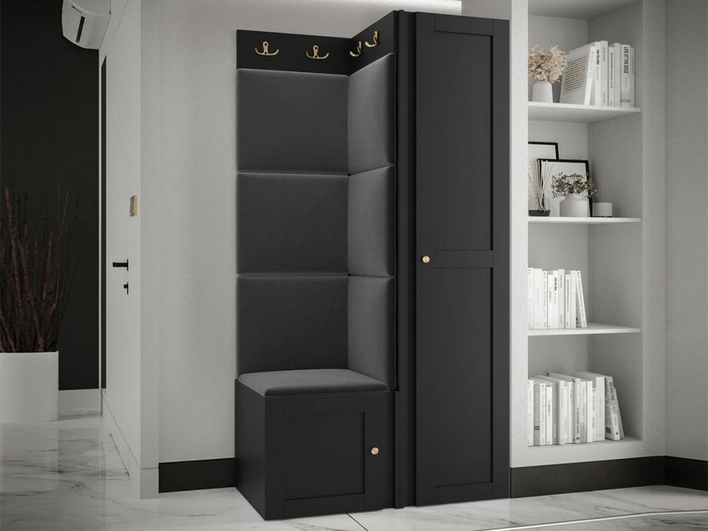 Boisona 381 Hallway Unit 186x82x46cm Black MDF - Laminate - Upholstery NNPU11198