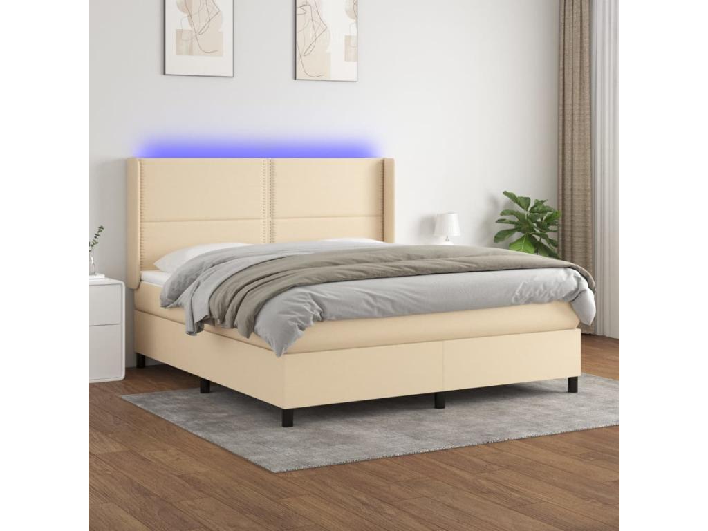 Boisona bed base with LED mattress, Cream, 180x200 cm, Fabric QCFK10279
