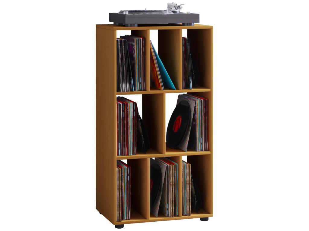 Boisona Retro Vinyl Record Shelf with 8 Storage Compartments, Beech Effect. MFLZ89462