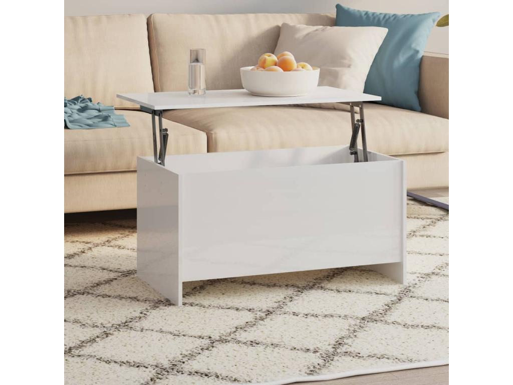 Coffee table, glossy white, 102x55.5x52.5 cm, engineered wood, VNGJ87802