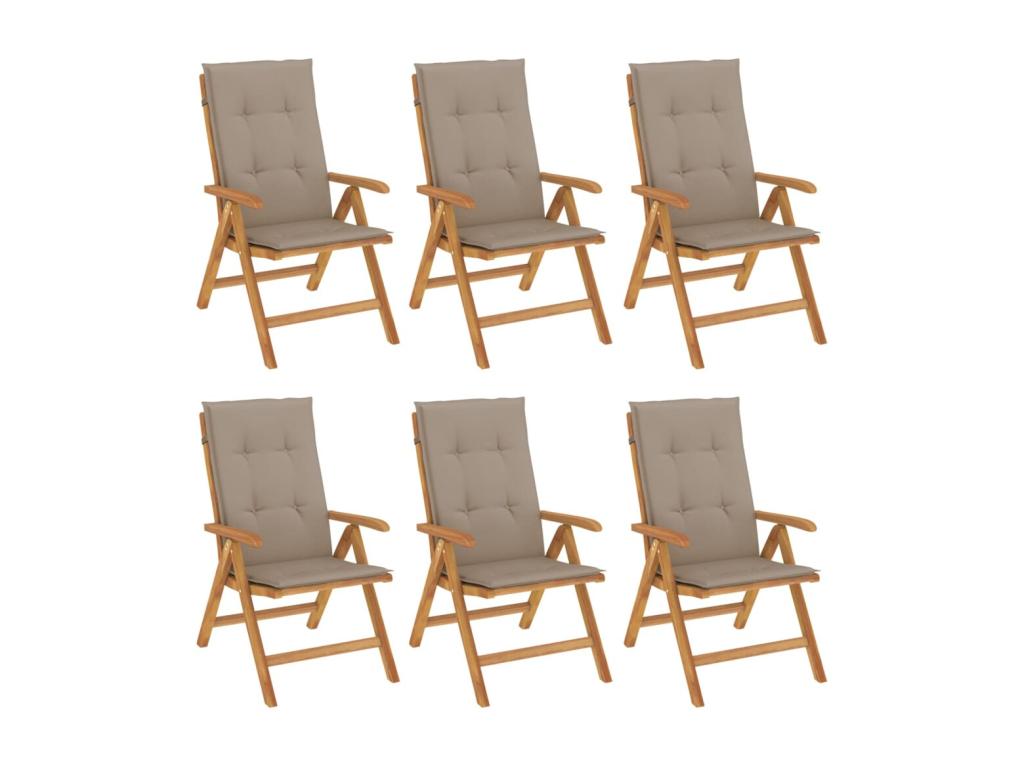Reclining garden chairs and cushions, set of 6, teak wood WOBZ60539