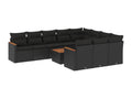 11-piece garden furniture set with cushions, black woven resin BSQE03958