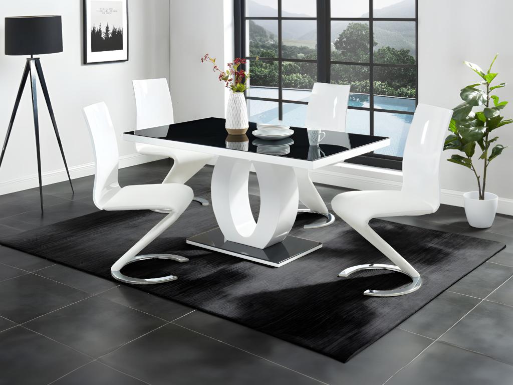 Boisona Dining Table - 6 people - Lacquered MDF / Tempered Glass - Black / White CJXQ99936
