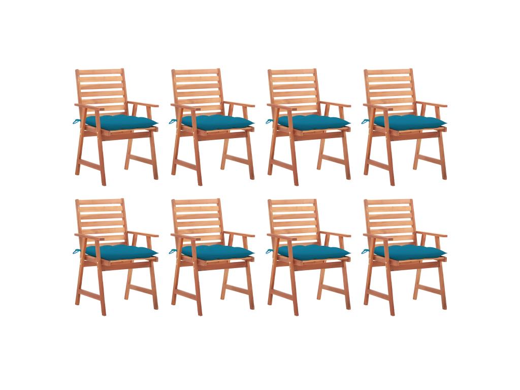 Set of 8 Boisona solid wood outdoor dining chairs and cushions BYOB92082