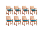 Set of 8 Boisona solid wood outdoor dining chairs and cushions BYOB92082