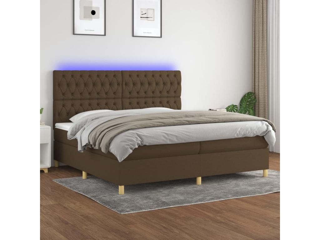 Boisona bed base with mattress and LED light, dark brown, 200x200 cm, ZTQG02743