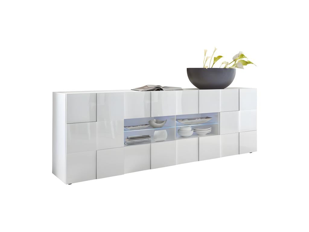 2-Door, 4-Drawer Buffet in Glossy White Lacquer with LED Lighting - Boisona JPDU47761