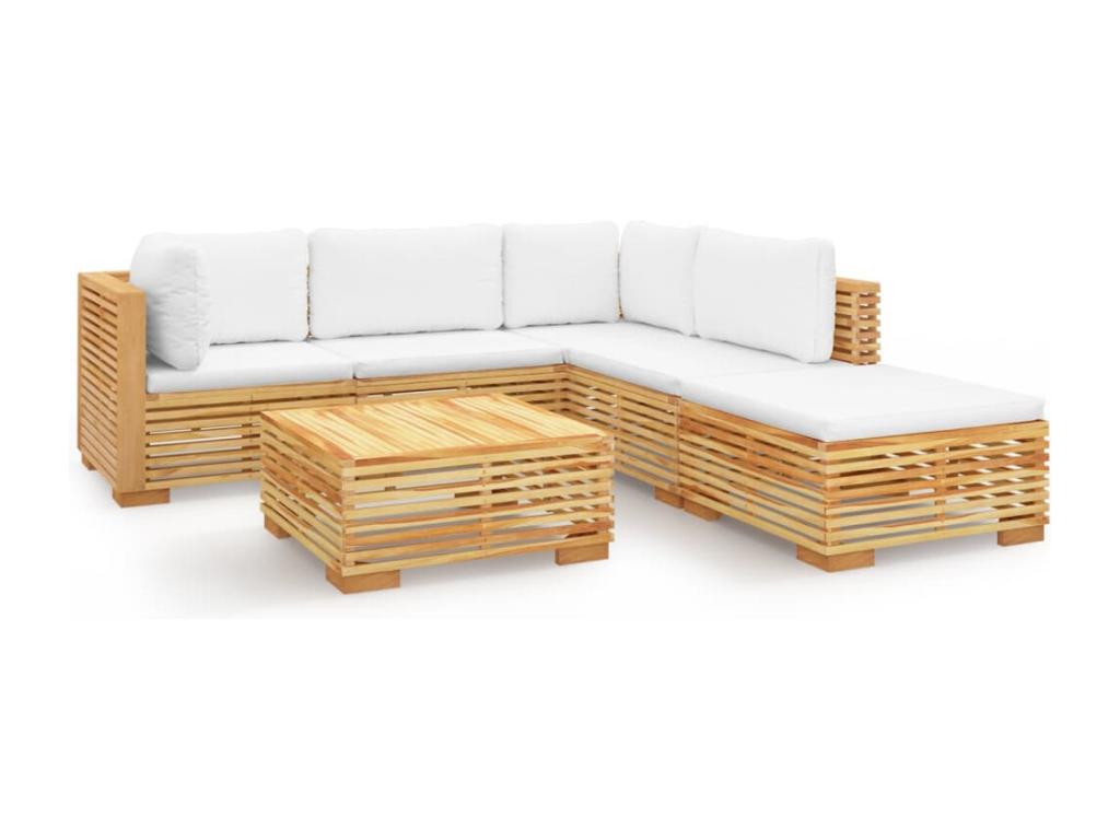 6-piece garden furniture set with cushions, solid teak wood QAPY41883