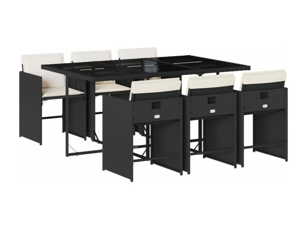 7-Piece Garden Dining Set with Cushions, Black Wicker Resin XMFR47503