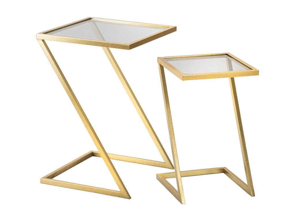 Z Coffee Tables - Set of 2 coffee tables in gold metal and smoked glass - Dimensions 40x40x60 cm and 30x30x50 cm - Geometric and minimalist design NOBL66005