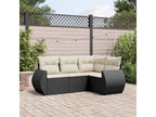 4-piece garden furniture set with cushions, black woven resin CFRS23166