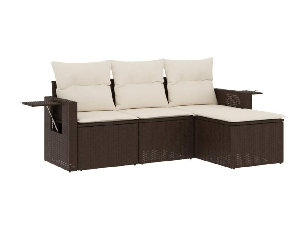 4-piece garden furniture set with brown resin wicker cushions HDRD51485