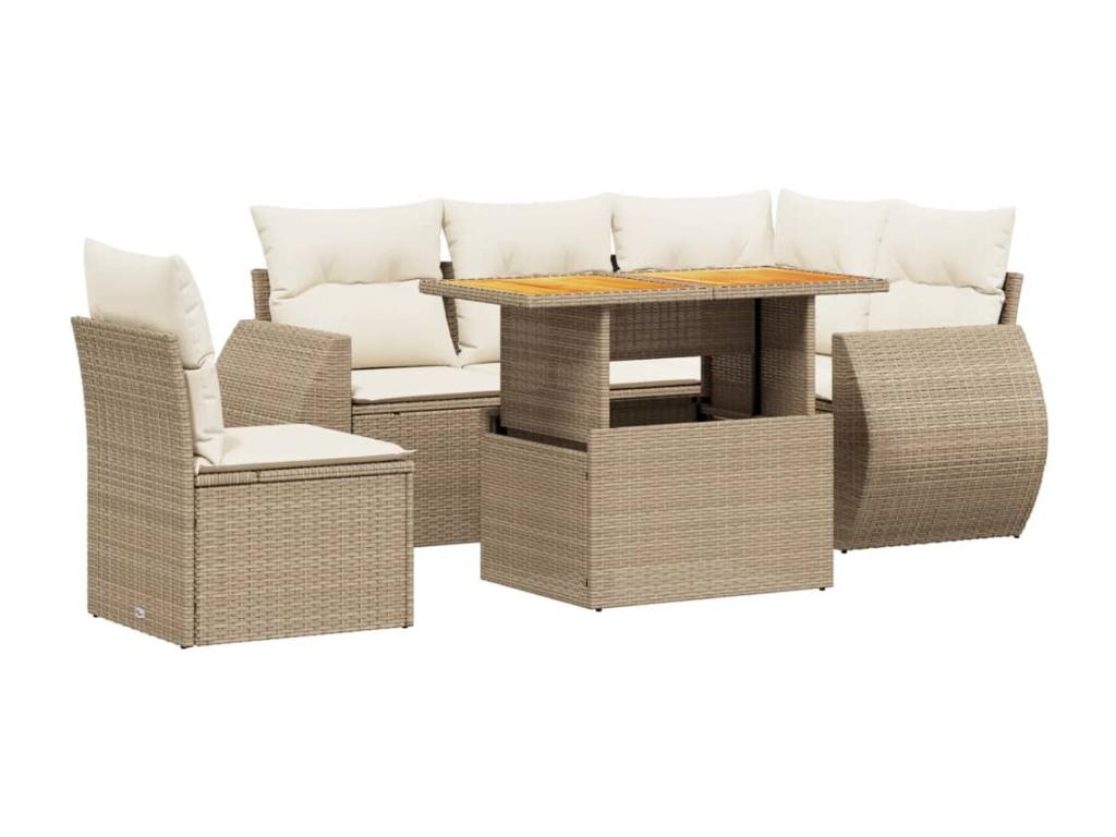 Garden furniture set with cushions, 6 pieces, beige woven resin, JHRX65862