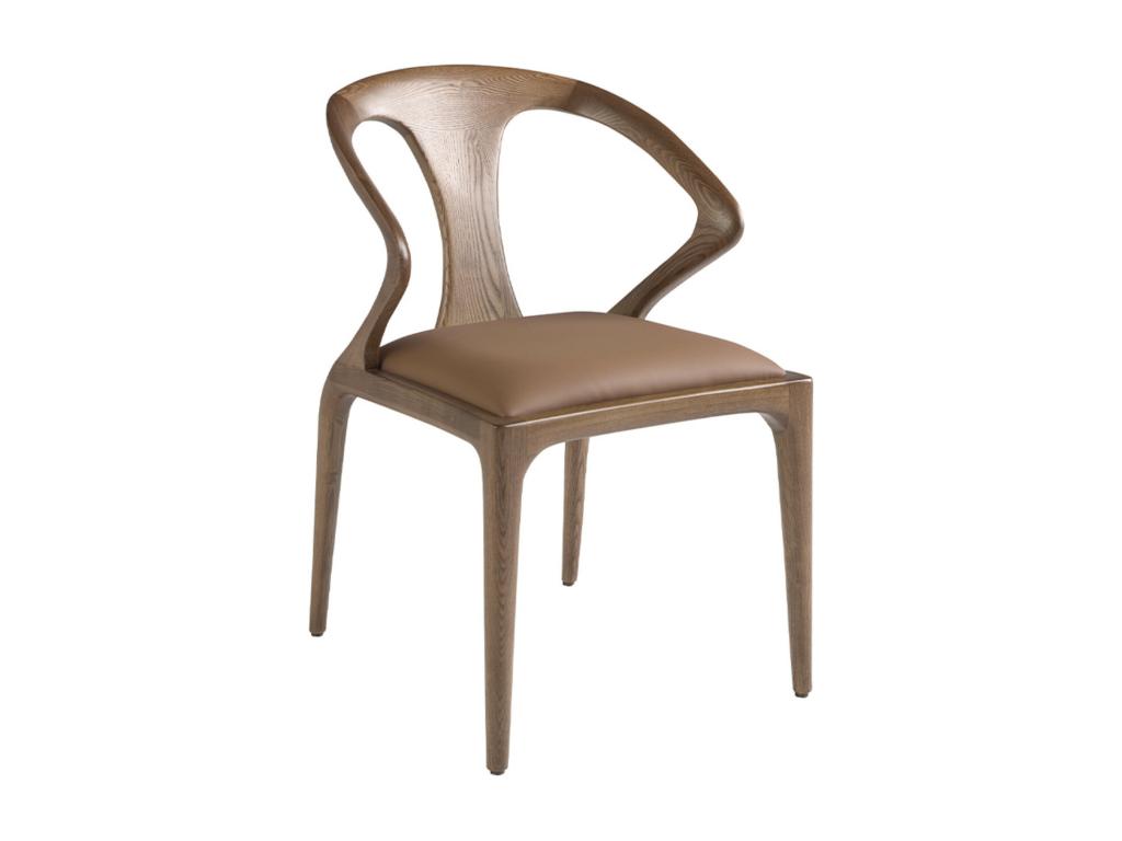 Modern chair in ash wood, walnut color and faux leather Boisona GYPW51108