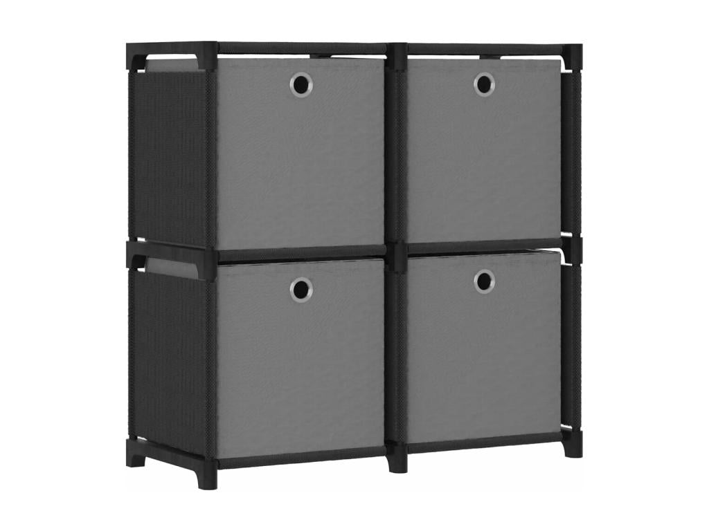 4-cube shelf with boxes, black, 69x30x72.5 cm, fabric, VSZY85465