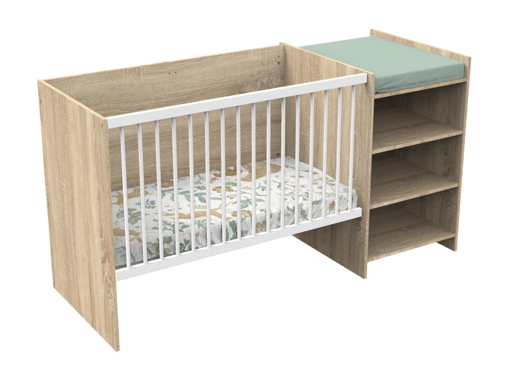 Convertible 120x60cm cot/bed (90x190cm) in wood finish with changing table and shelf SAVB34127