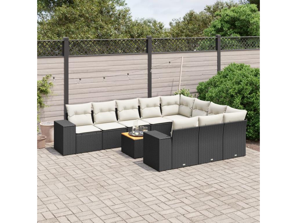 11-piece garden furniture set with cushions, black woven resin IOKX05495