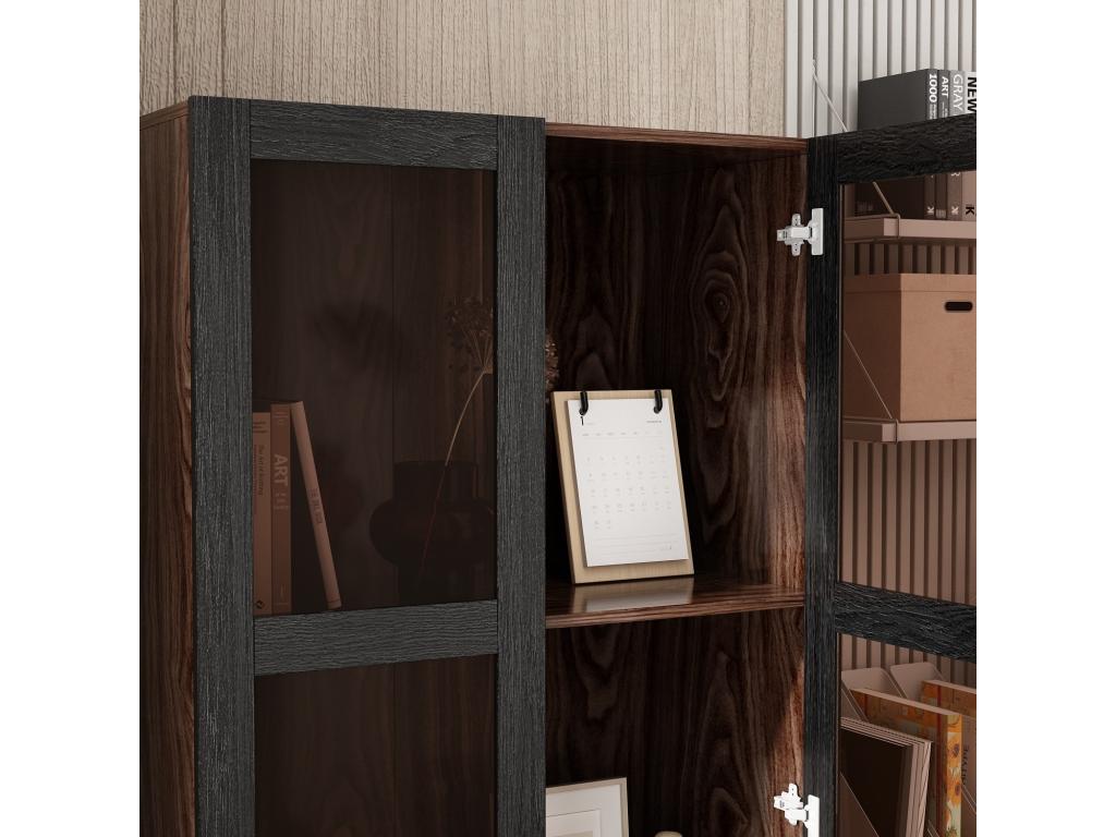 Glass Display Cabinet with Metal Handles and Feet, Standing Storage Unit with 3 Shelves, Living Room, 80x40x180cm, Black/Brown, RBNN50254