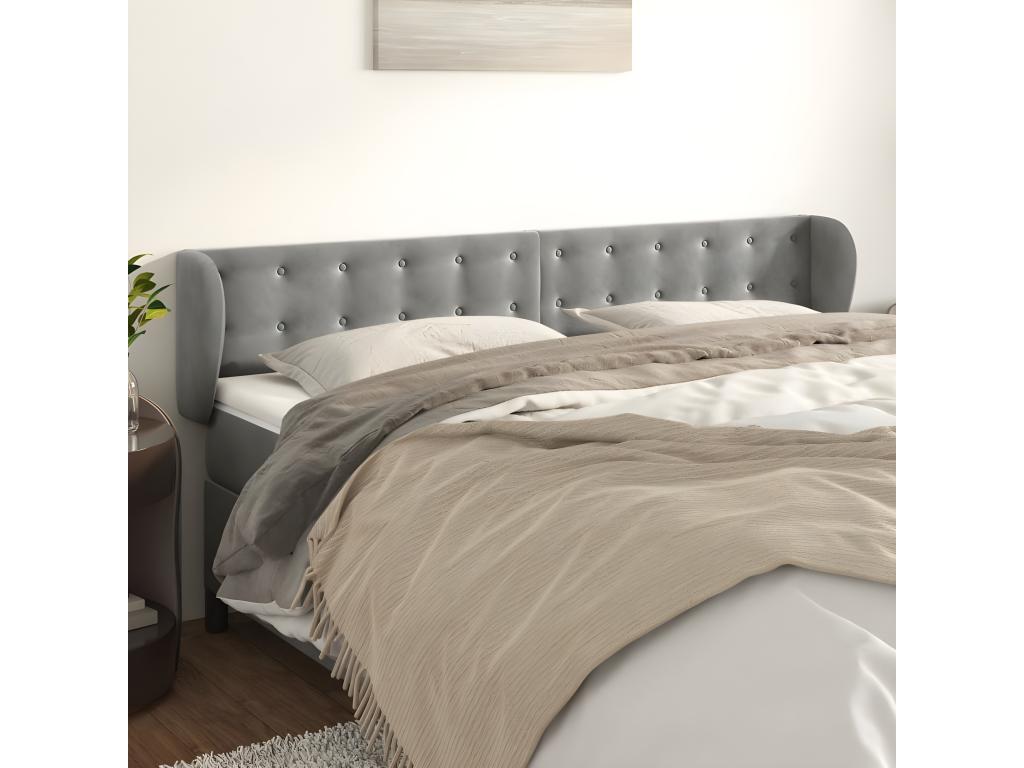 Headboard with wings, light grey, 183x23x78/88 cm, velvet, BRSR80409